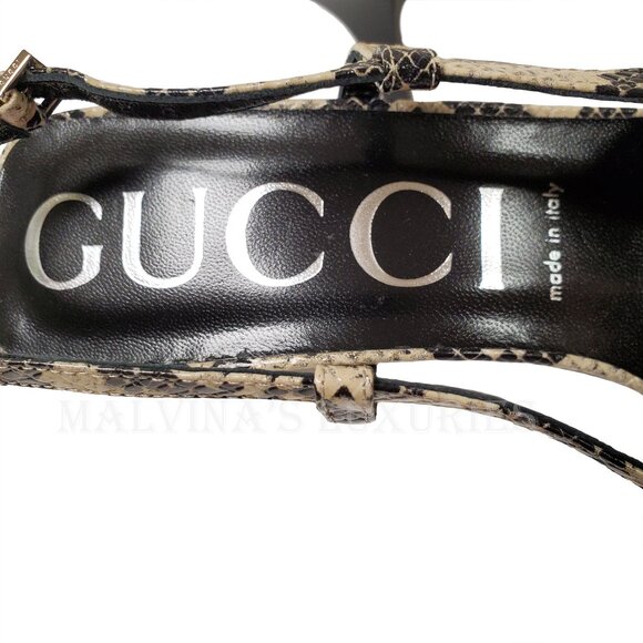 GUCCI SHOES MID HEEL SLINGBACK PUMPS PYTHON PRINT LEATHER G LOGO sz 41 11 - Picture 11 of 15